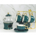 Romantic Household Teaware Coffee Set Heatable Tea Stove Glass Teapot Ceramic Coffee Cup Saucer Spoon Set