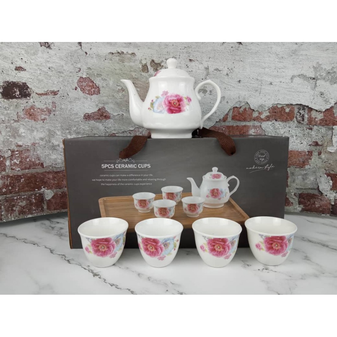 Ceramic Tea Cups Set 5PCS With Modern Style | Cawan