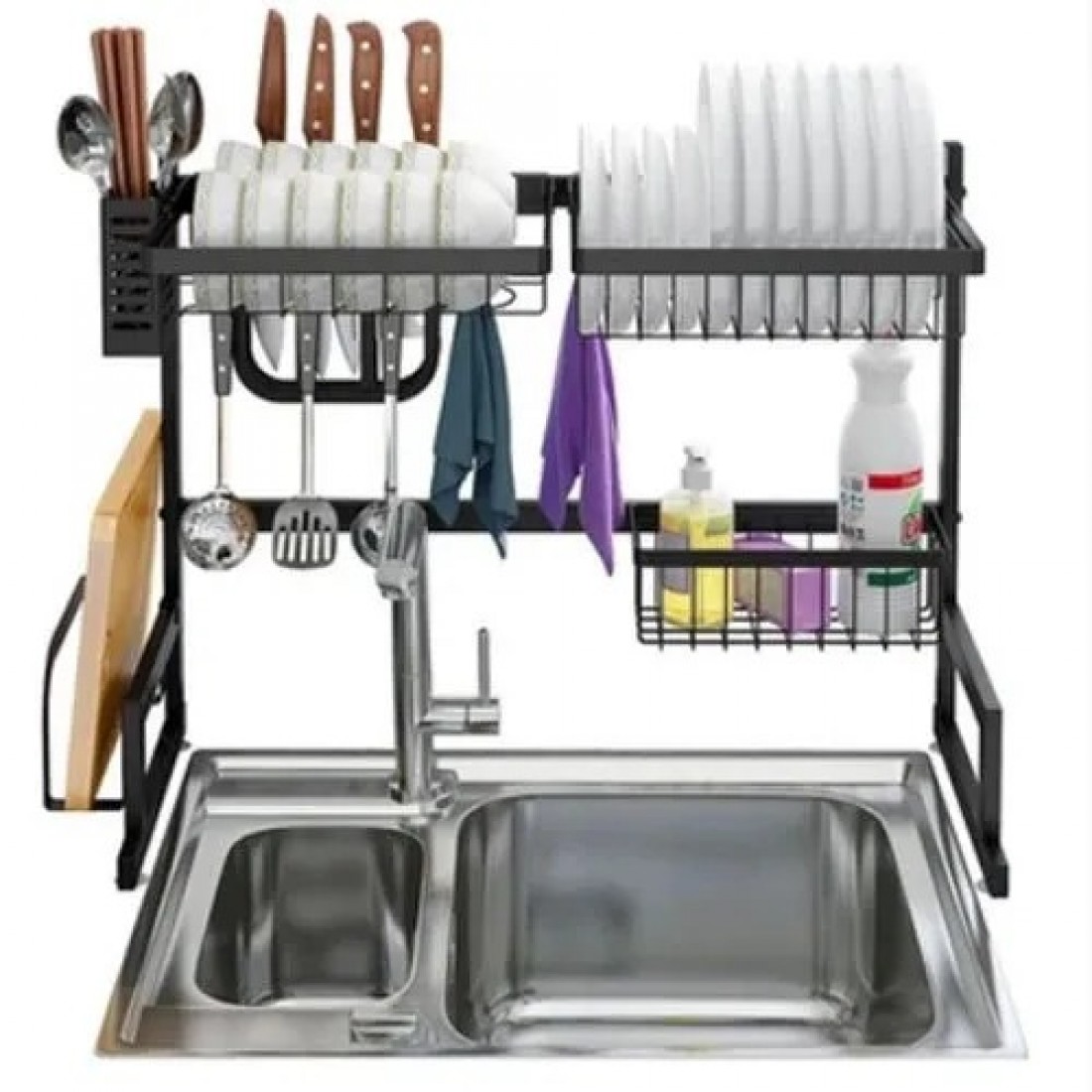 Kitchen Stainless Steel Sink Dish Rack Dish Drainer Rak Pinggan Rak Dapur Storage Rack With Accessories