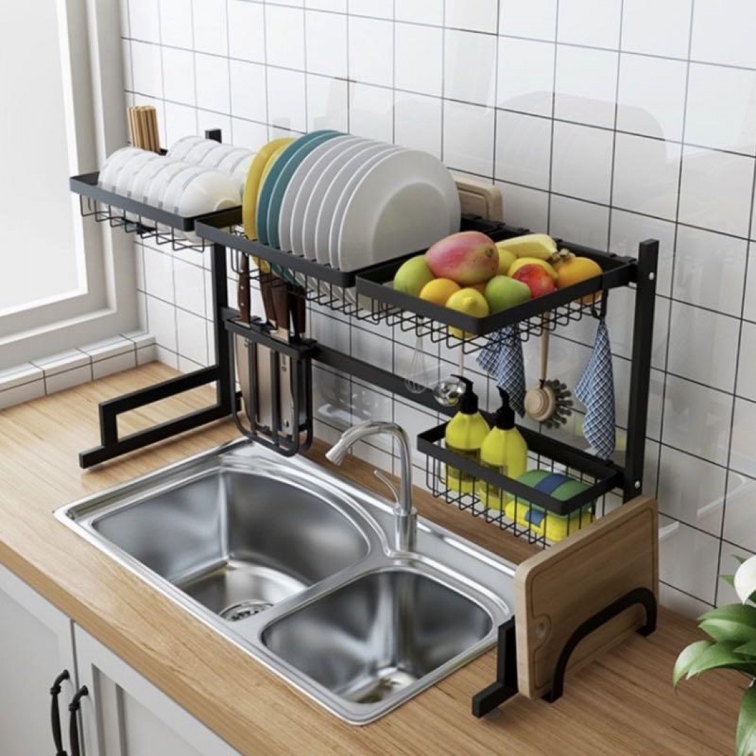 Kitchen Stainless Steel Sink Dish Rack Dish Drainer Rak Pinggan Rak Dapur Storage Rack With Accessories