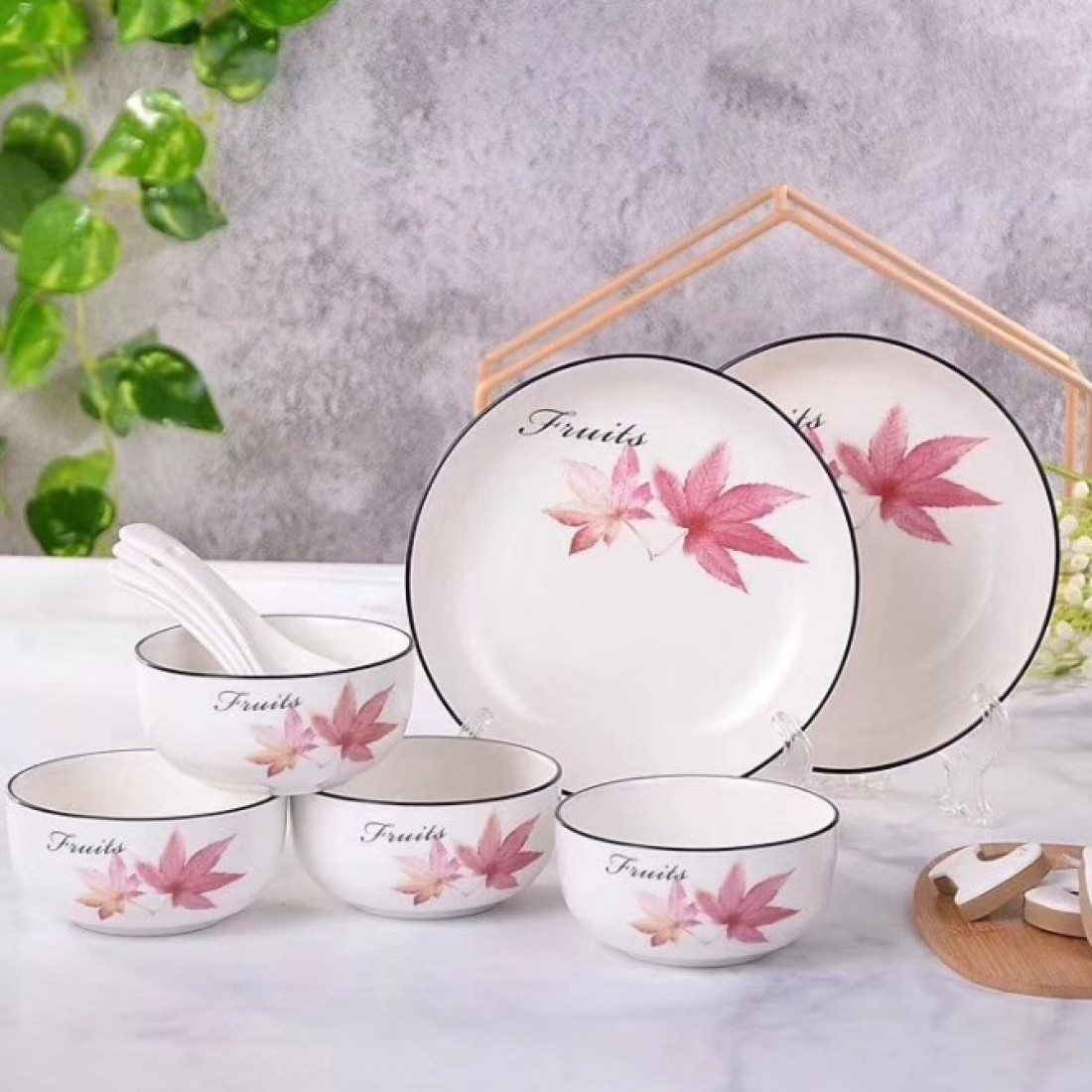 Creative Gifts Ceramic Tableware Set Maple Leaf Ceramic Bowl Cartoon Dishes & Plates Business