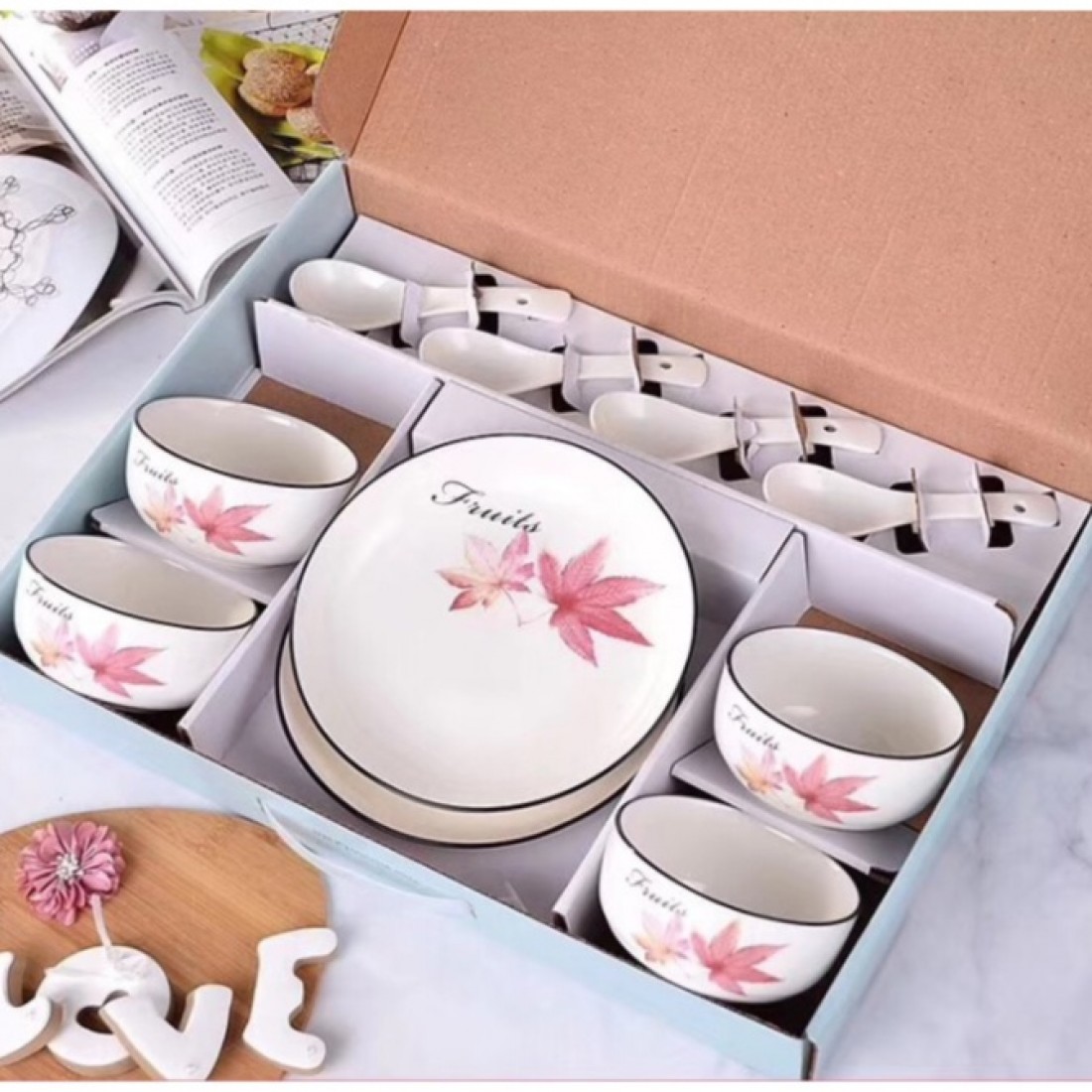 Creative Gifts Ceramic Tableware Set Maple Leaf Ceramic Bowl Cartoon Dishes & Plates Business