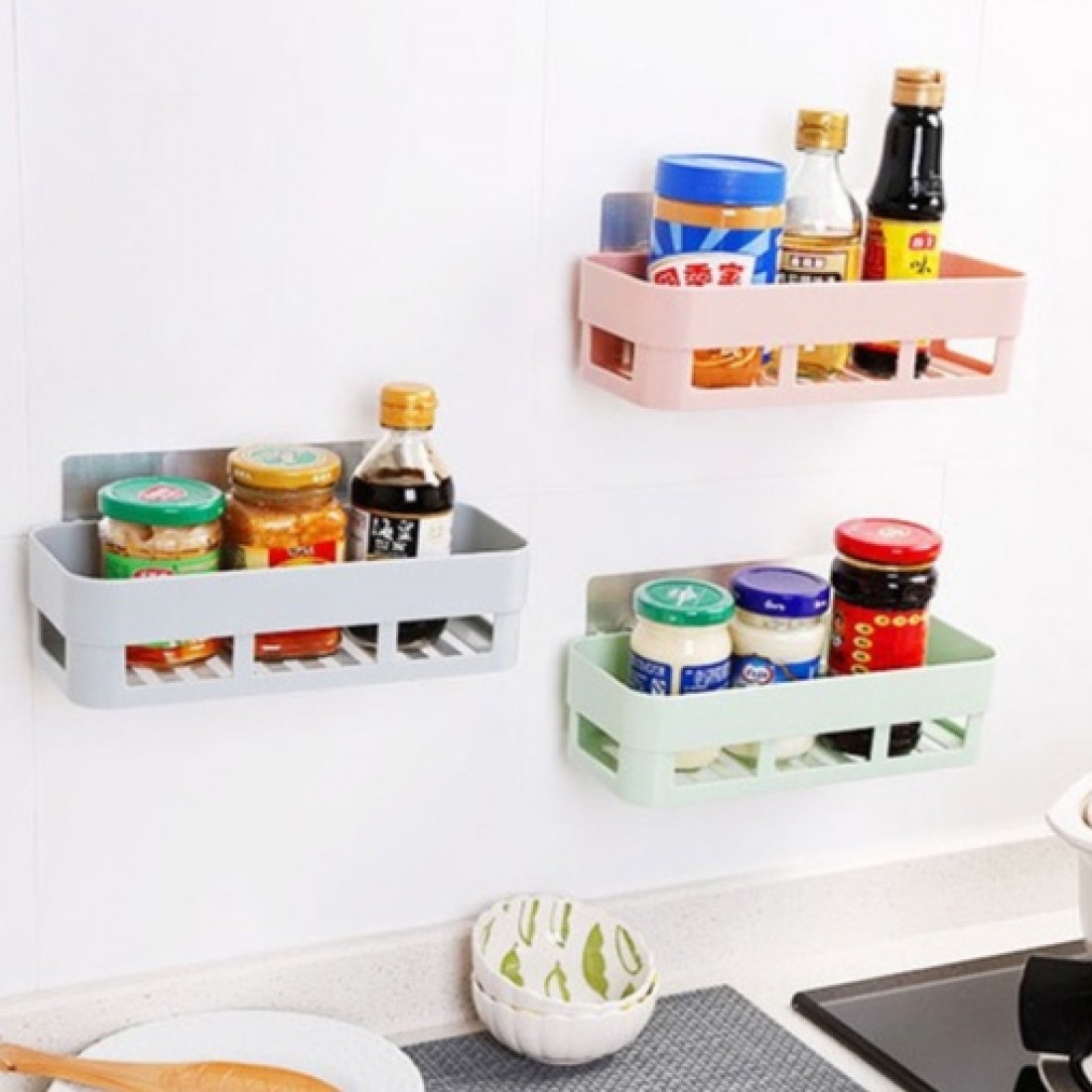 Bathroom & Kitchen Storage Rack Without Perforation & Traceless Viscose Storage Rack