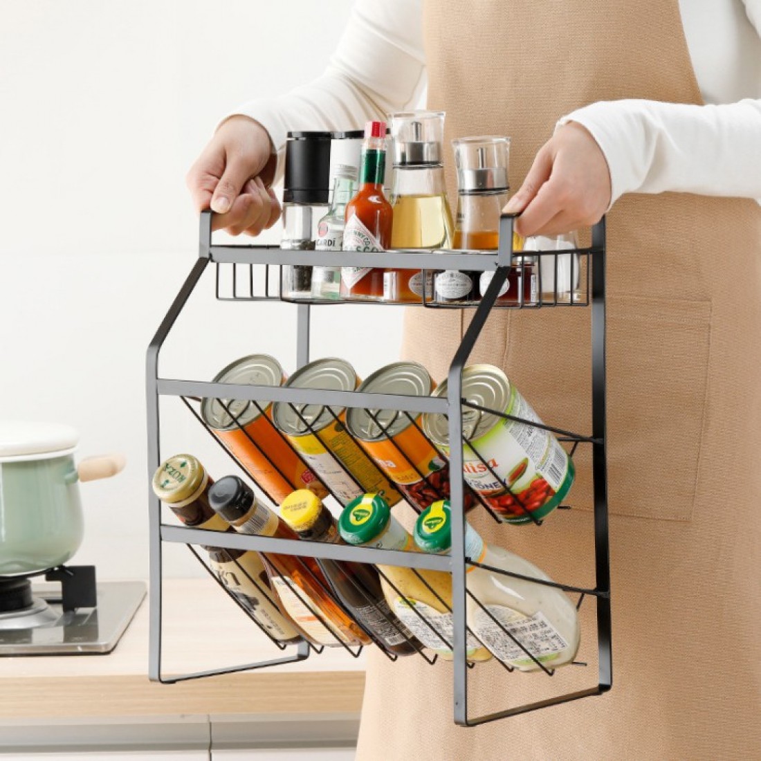 Kitchen 3 Layer Sauce Organizer Storage Rack Botol Simpanan Rak