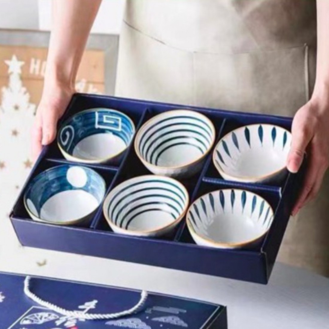 Japanese Ceramic 6In1 Bowl Set With Chopstick / Dinnerware Bowl