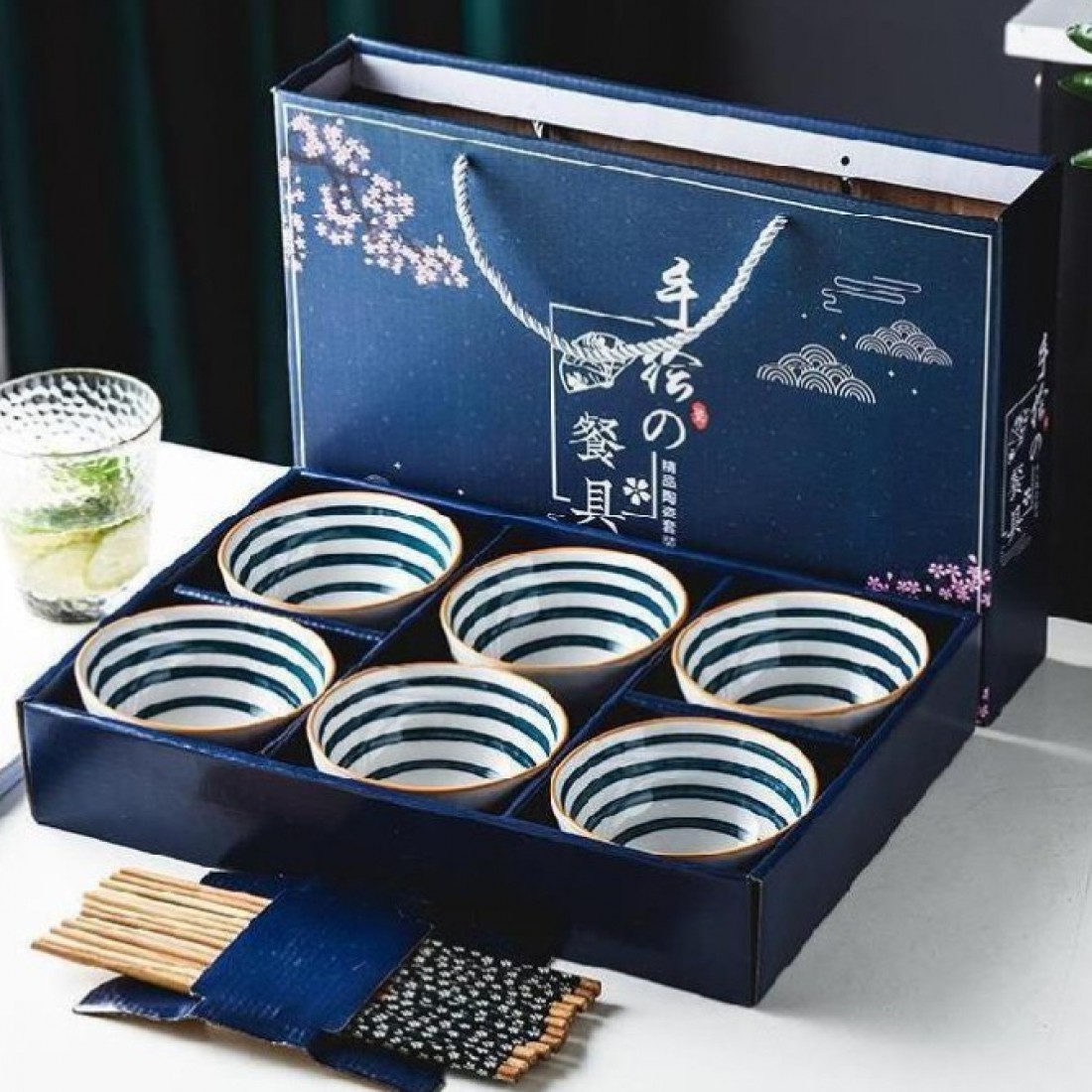 Japanese Ceramic 6In1 Bowl Set With Chopstick / Dinnerware Bowl