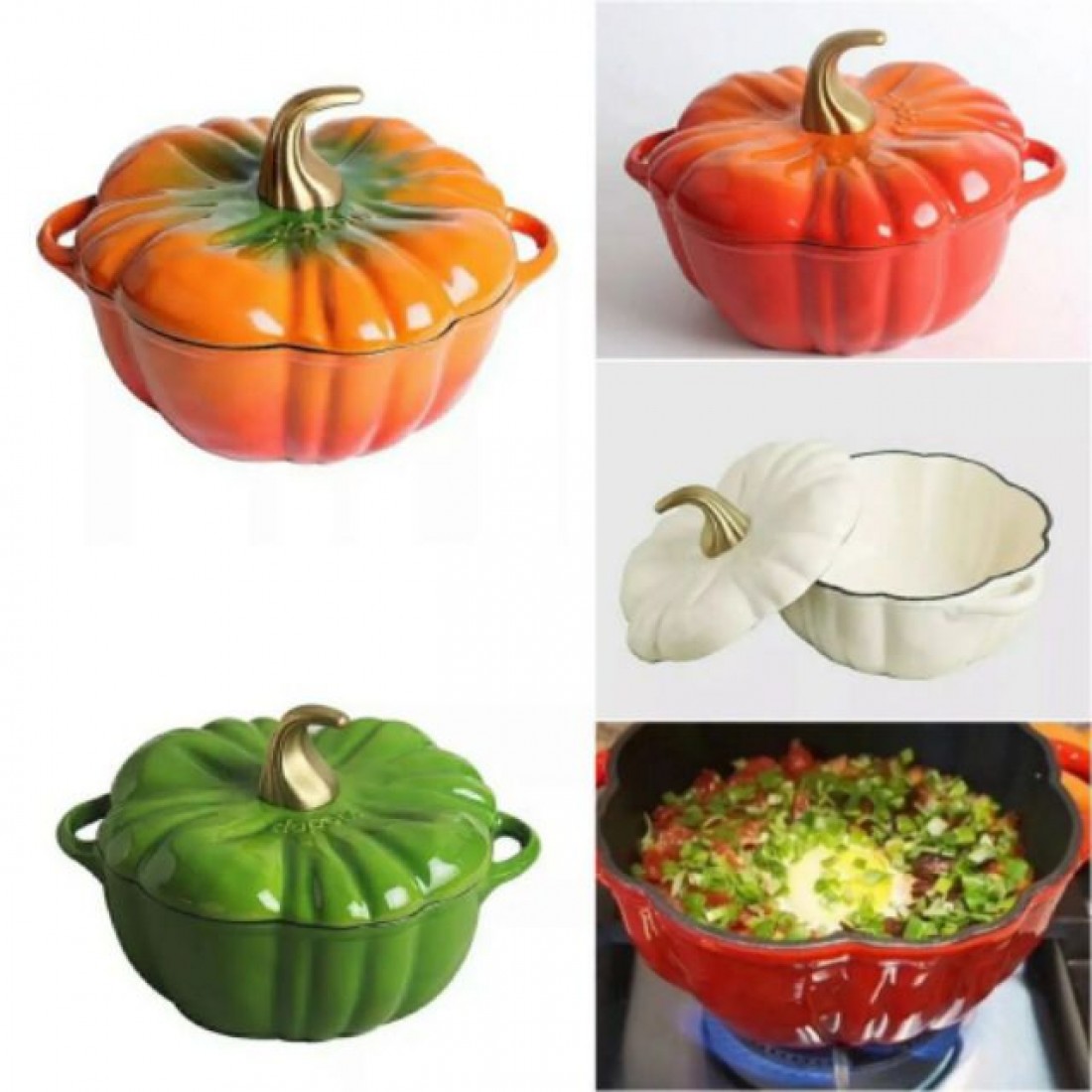 Cast Iron Casserole Non-Stick Pumpkin Shaped Pot Stew Pot