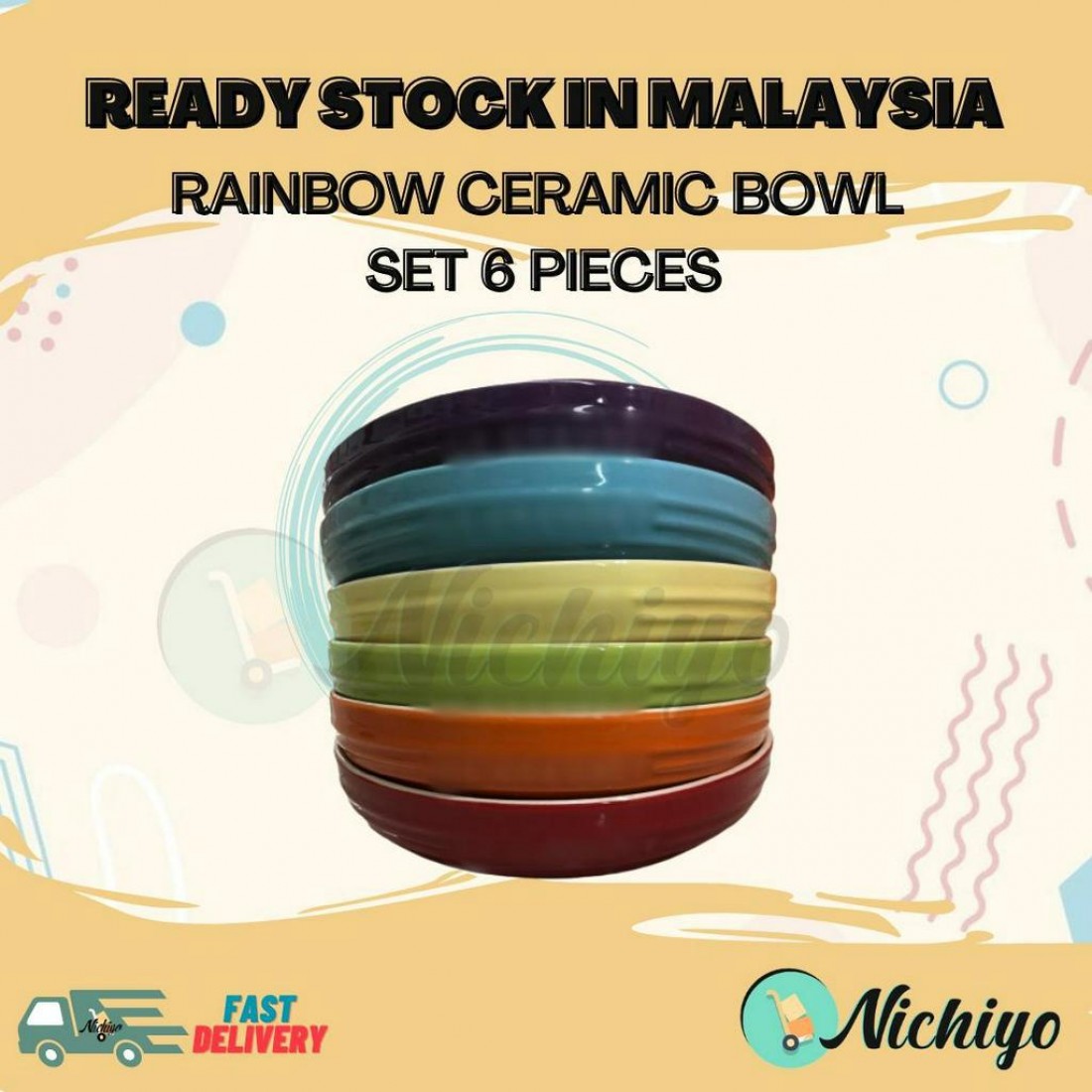 Rainbow Ceramic Breakfast Bowl Set 6 Pieces