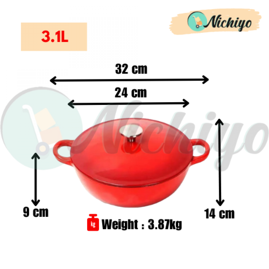 24cm 3.1L Enamel Iron Cast Traditional Soup Pot | Round Saucepan Seafood Pot Pan Wok | Marmite Mommy Pot