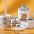 330ml Ceramics Bear Mug With Lid Spoon Cawan Seramik Beruang Kids Gift