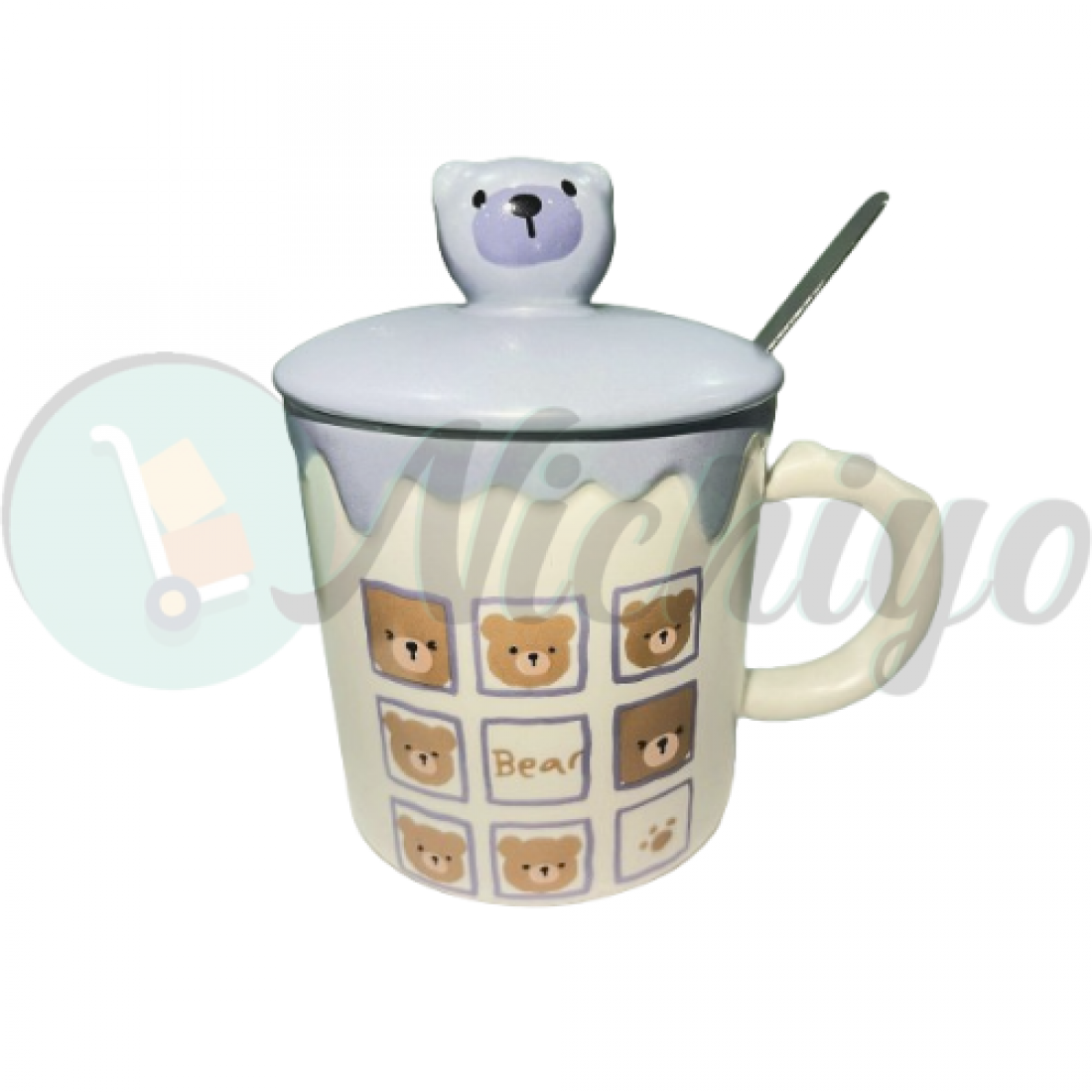 330ml Ceramics Bear Mug With Lid Spoon Cawan Seramik Beruang Kids Gift