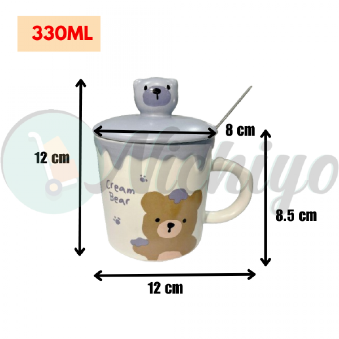 330ml Ceramics Bear Mug With Lid Spoon Cawan Seramik Beruang Kids Gift