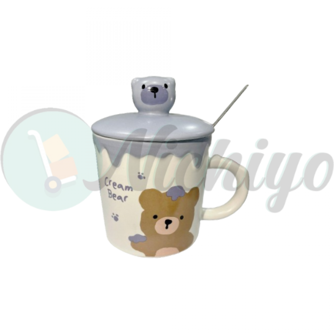 330ml Ceramics Bear Mug With Lid Spoon Cawan Seramik Beruang Kids Gift