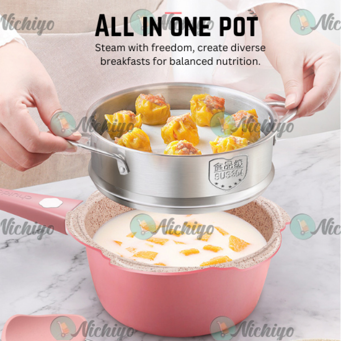 16cm Baby Cookware Set Non-Stick Pot Supplementary Food Pans NonStick Baby Cooking Pans with Steam Tray