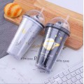  450ml Space Design Drink Water Bottle Tumbler with Straw Double Layer Cold Cup Botol Air Budak 太空人吸管塑料