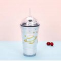  450ml Space Design Drink Water Bottle Tumbler with Straw Double Layer Cold Cup Botol Air Budak 太空人吸管塑料