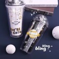  450ml Space Design Drink Water Bottle Tumbler with Straw Double Layer Cold Cup Botol Air Budak 太空人吸管塑料