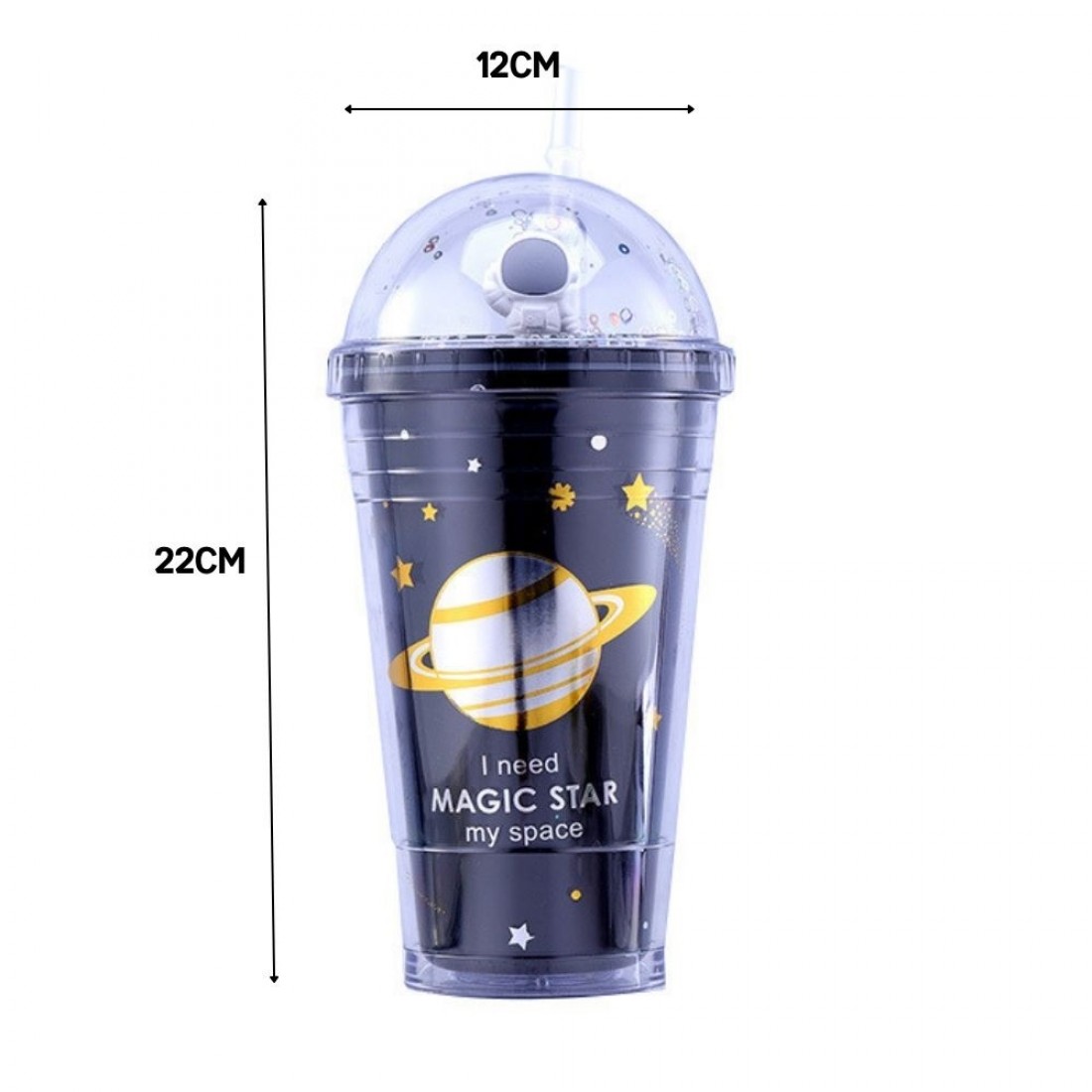  450ml Space Design Drink Water Bottle Tumbler with Straw Double Layer Cold Cup Botol Air Budak 太空人吸管塑料