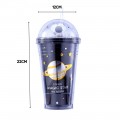  450ml Space Design Drink Water Bottle Tumbler with Straw Double Layer Cold Cup Botol Air Budak 太空人吸管塑料