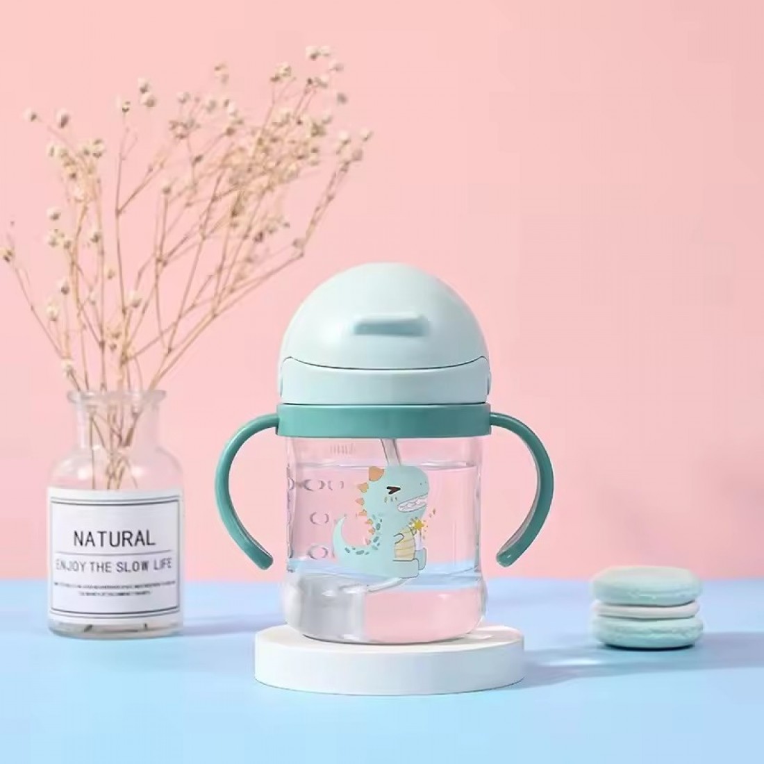 250ml Baby Water Bottle Learning Cup Non-Spill Training Leak-Proof Gravity Ball Straw Handle Baby Bottle