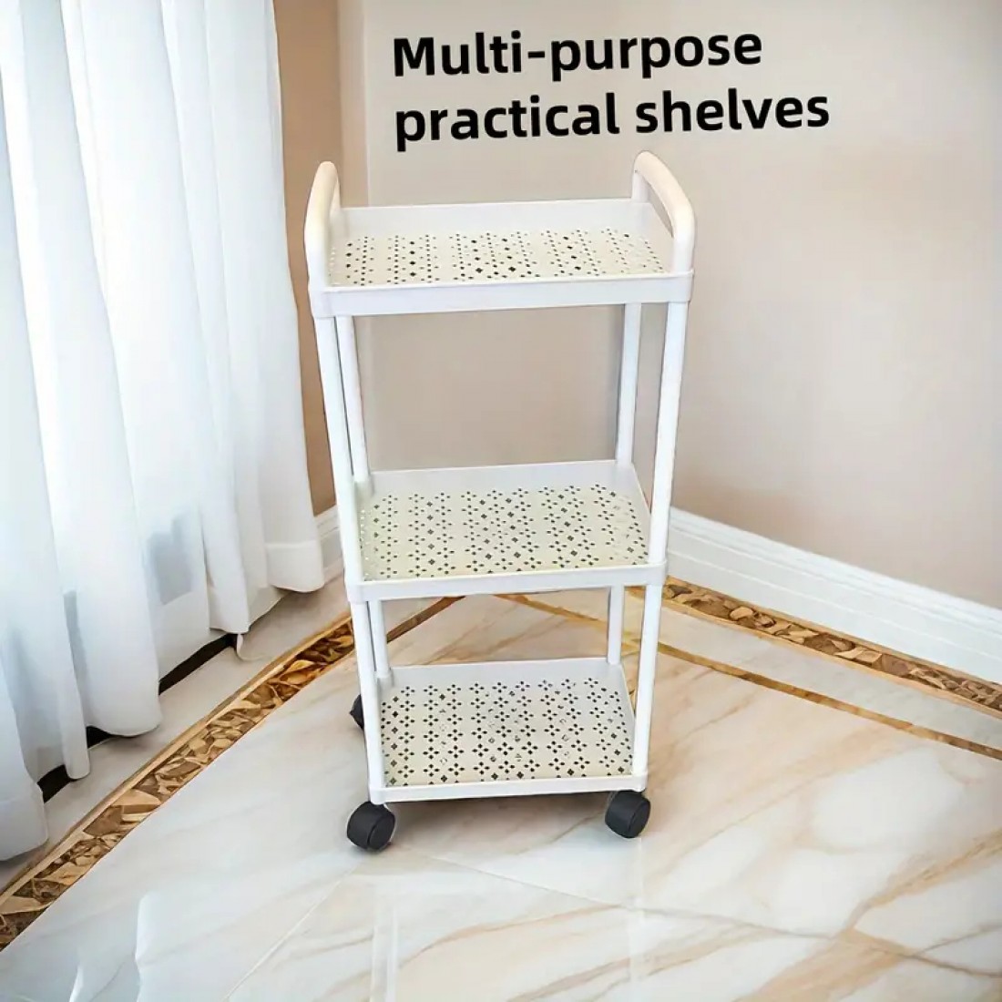 3 Tier Multifunction Trolley Storage Rack with Wheels Office Shelves Home Kitchen Troli Barang