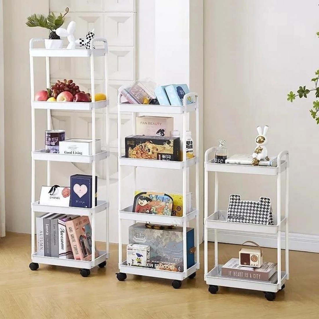 3 Tier Multifunction Trolley Storage Rack with Wheels Office Shelves Home Kitchen Troli Barang