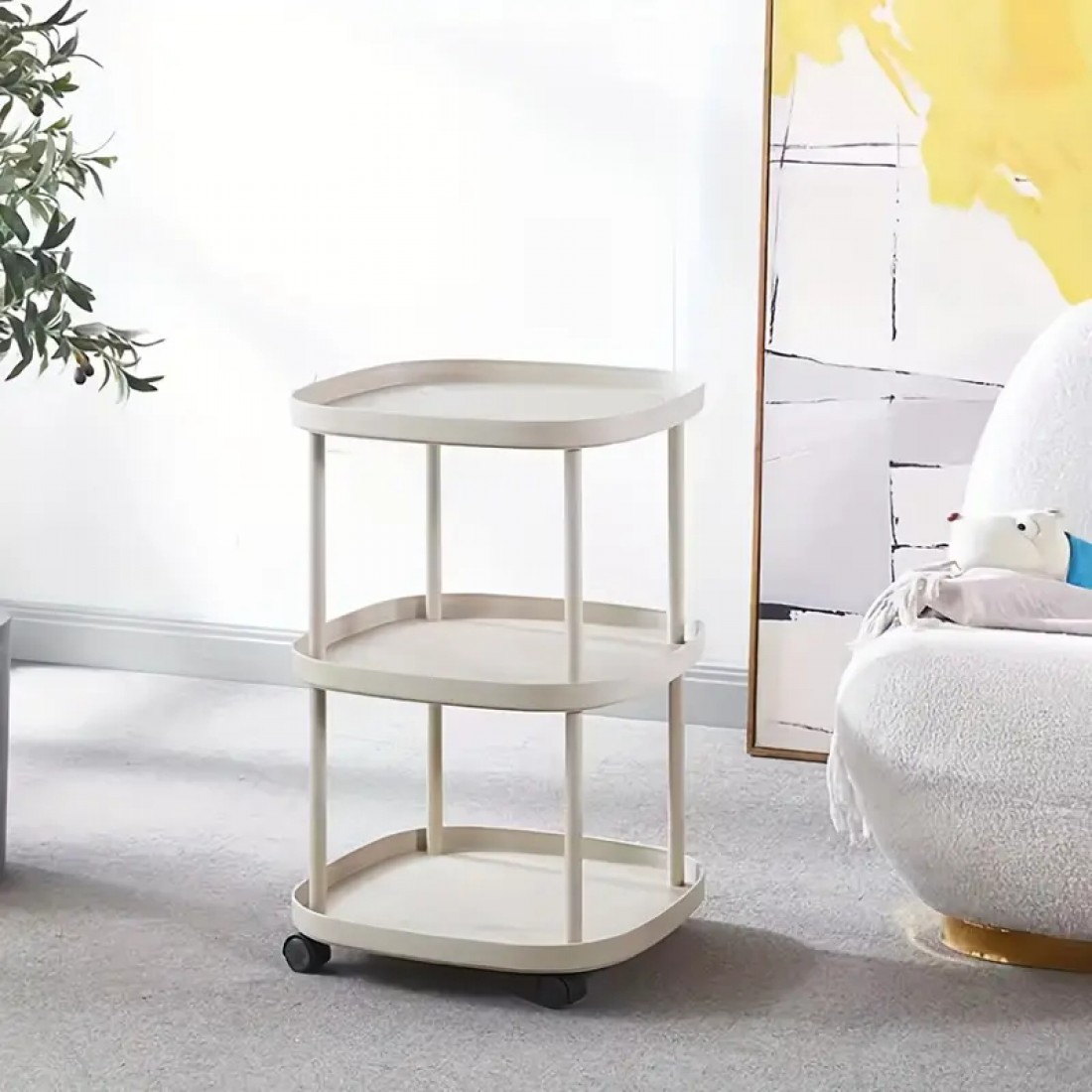 3 Tier Rolling End Table with Wheels Durable Plastic Bedside Sofa Side Home & Office Furniture