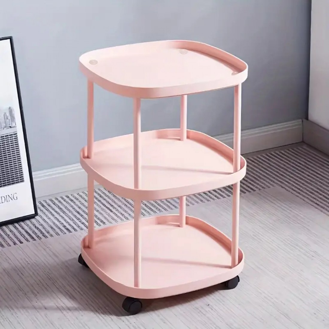 3 Tier Rolling End Table with Wheels Durable Plastic Bedside Sofa Side Home & Office Furniture