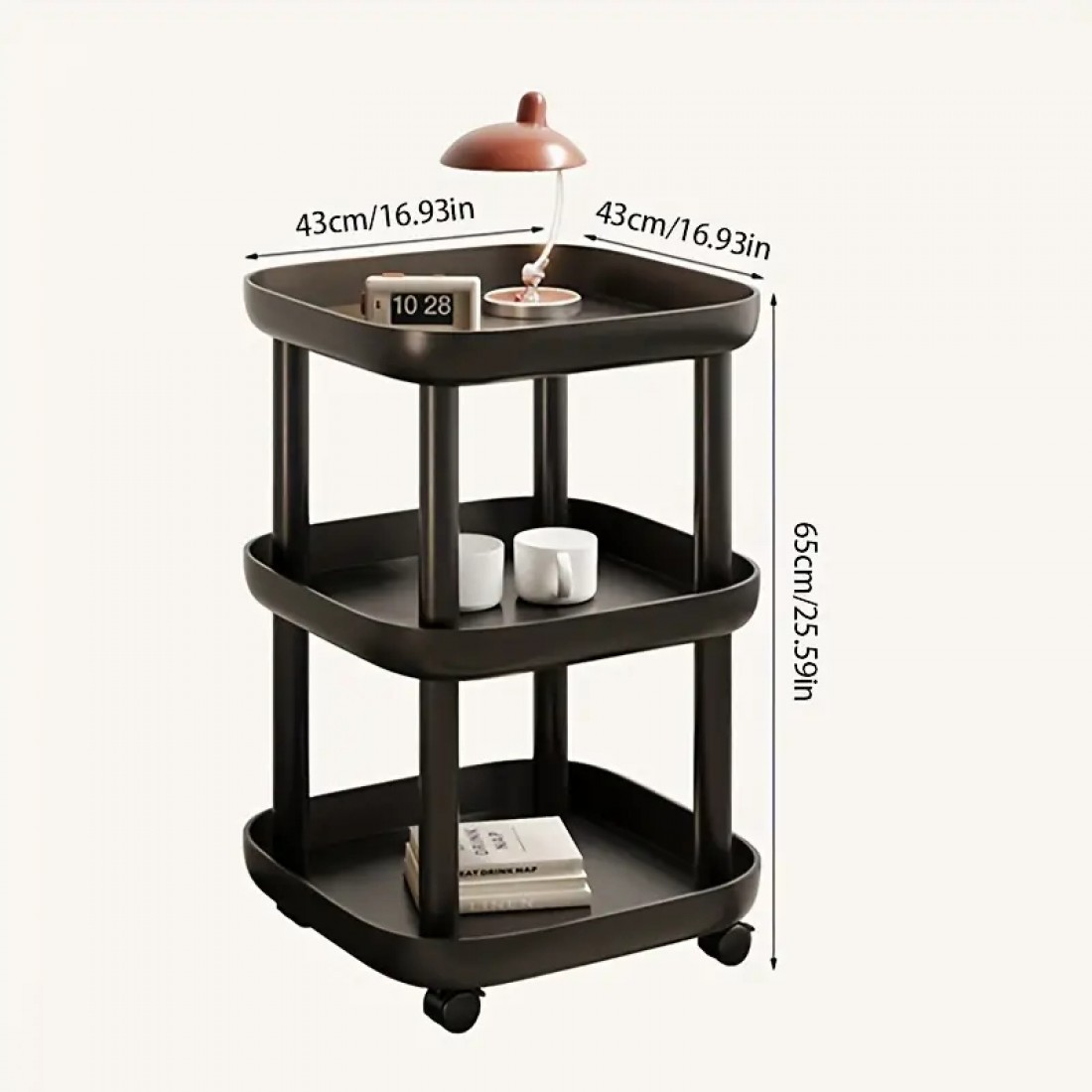 3 Tier Rolling End Table with Wheels Durable Plastic Bedside Sofa Side Home & Office Furniture