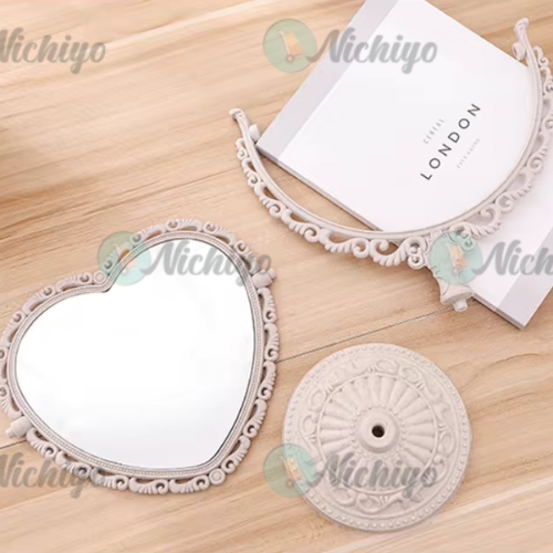 Ins Vintage Beauty Makeup Mirror Double-Sided Rotation Mirror Cermin Nordic