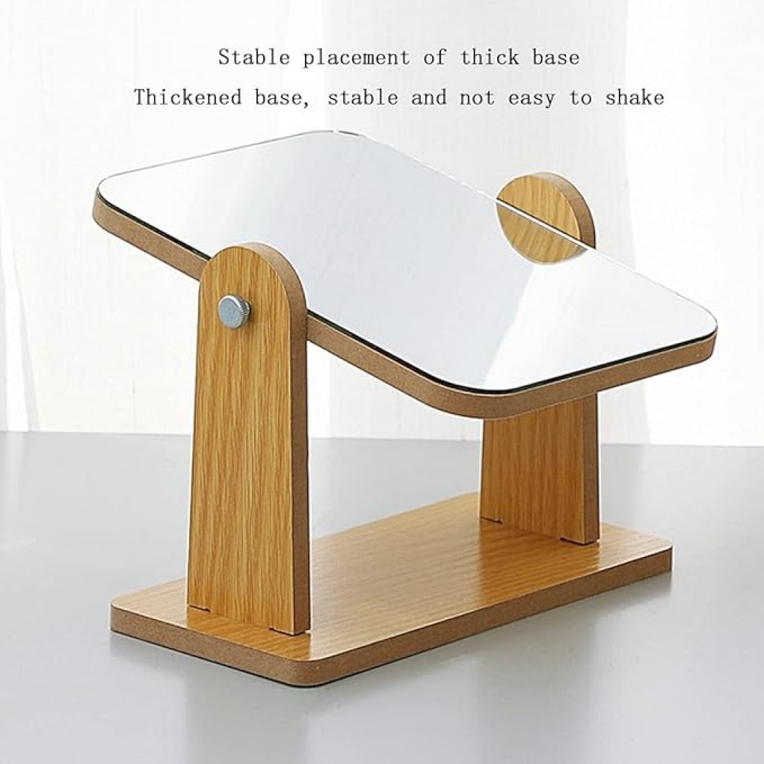 Minimalist Wooden Desk Mirror 360° Swivel Single-Sided Portable Foldable Makeup Mirror 简约木质桌面化妆镜可旋转