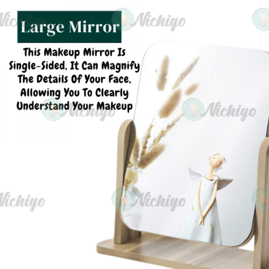 Minimalist Wooden Desk Mirror 360° Swivel Single-Sided Portable Foldable Makeup Mirror 简约木质桌面化妆镜可旋转