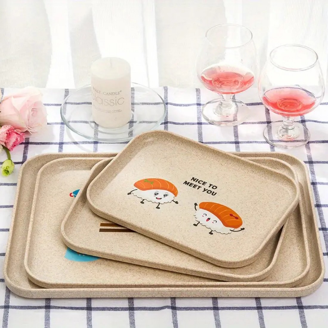 Eco-Friendly Wheat Straw Serving Tray Tea Fruit Food Server Platter Dish Durable Kitchen Tray