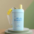 400ml Portable Thermos Mug Stainless Steel Insulated Cup with Straw and Rope Water Bottle