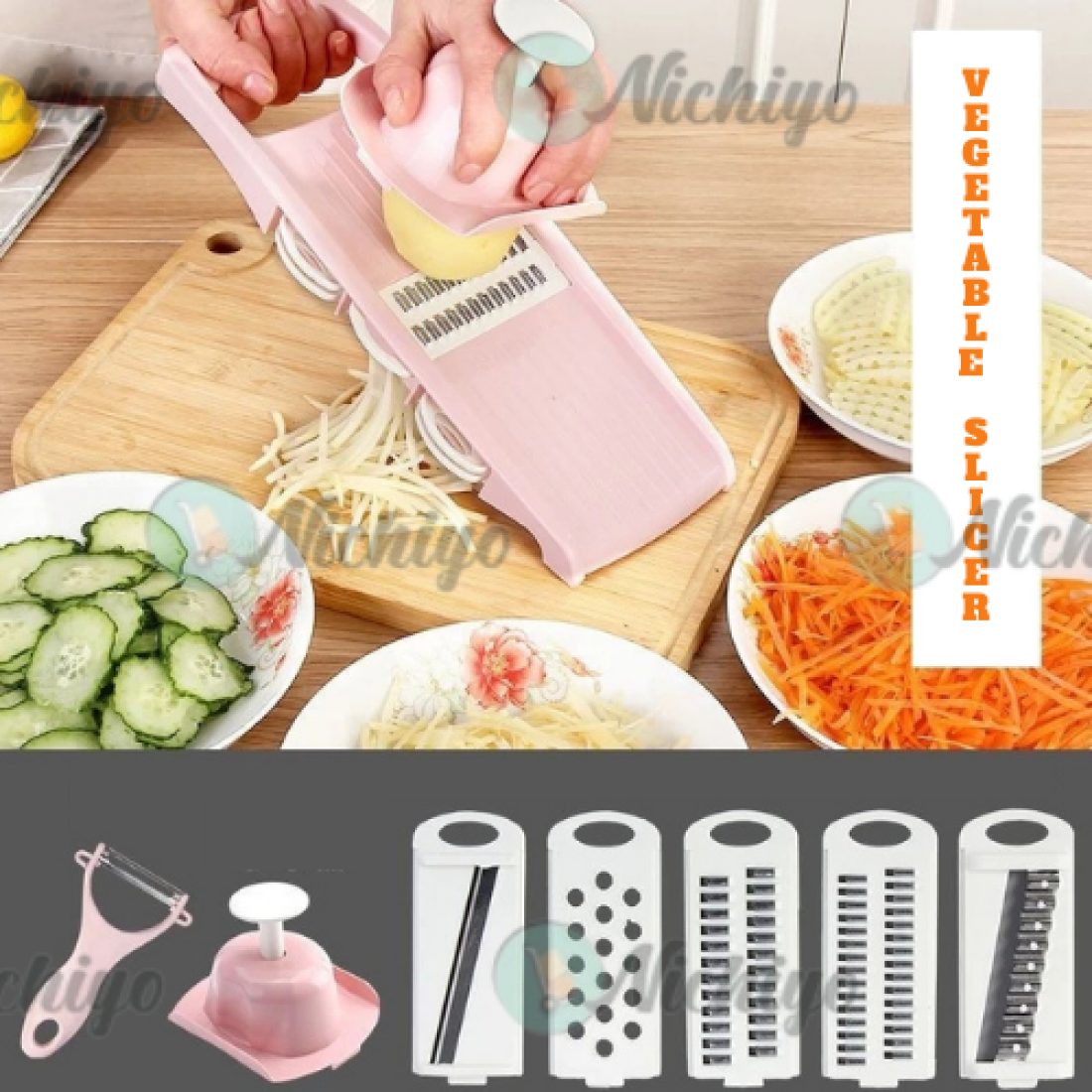 5 in 1 Multi-Functional Vegetable Grater Cutter With Stainless Steel Blade Pemotong Sayur