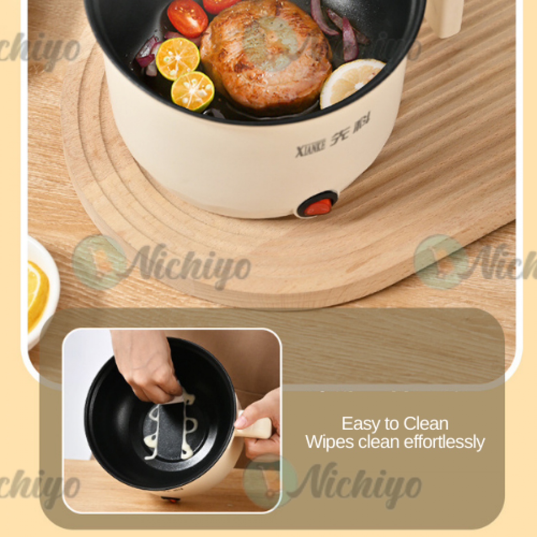 1L Non-stick Pot Mini Cooker 2in1 Portable Electric Steamer and Cooker | Double Layer with Steamer Tray