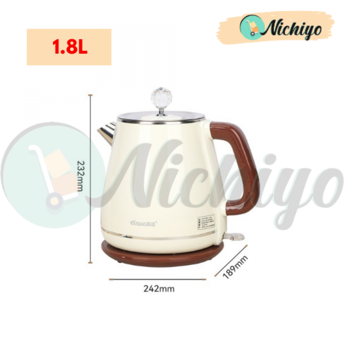 220V 1.8L Retro Electric Kettle Double Layer Anti-Scalding 304 Stainless Steel Auto Power Off