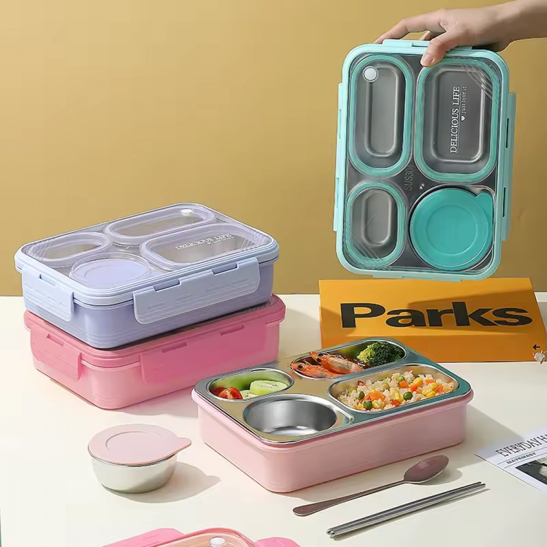 800ml Lunch Box Leak-Proof BPA-Free Microwave Safe with Compartments Durable Eco-Friendly