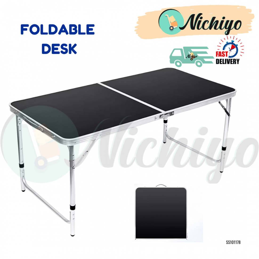 Ultimate Space-Saving Foldable Desk Black Camping Table Portable Adjustable Compact Outdoor Picnic Table