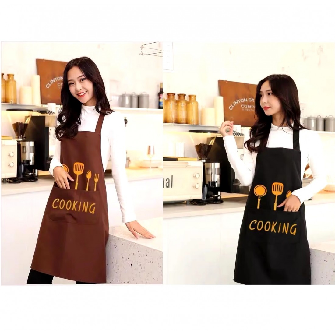 Multi-Color Waterproof PVC Apron Korea Style Halter Kitchen Chef Barista Cooking Apron