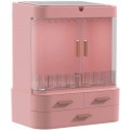 Cosmetic Storage Box With Mirror Led Light Desktop Makeup Organizer