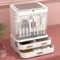 Cosmetic Storage Box With Mirror Led Light Desktop Makeup Organizer